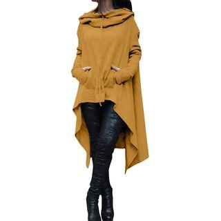Plain Asymmetric Hem Hoodie