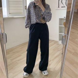 Set: Wide-leg Dress Pants + Floral Print Shirt