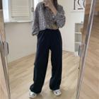 Set: Wide-leg Dress Pants + Floral Print Shirt