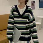 Striped Sweater Stripes - Black & Gray & Green - One Size