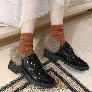 Patent Lace-up Furry Shoes