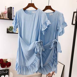 Short-sleeve Ruffle Hem Shift Dress