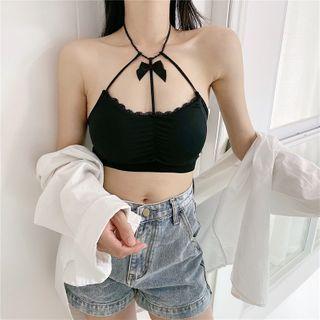 Halter-neck Lace Trim Cropped Camisole Top