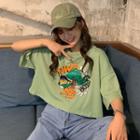 Short Sleeve Print Cropped T-shirt