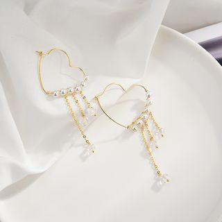 925 Sterling Silver Rhinestone Drop Beaded Wire Earrings As Shown In Figure - One Size