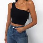 Plain One-shoulder Cropped Tank Top