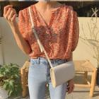 Floral Print Elbow-sleeve Blouse Floral - One Size