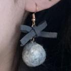 Bow & Pom Pom Dangle Earring 1 Pair - Dark Gray & Light Gray - One Size