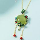 Flower Faux Gemstone Pendant Alloy Necklace Green & Gold - One Size