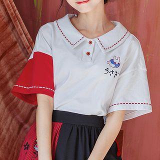 Rabbit Print Polo-collar Short-sleeve Top