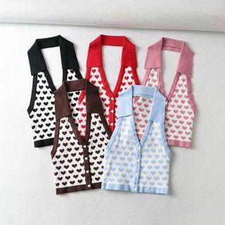 Heart Print Halter Sleeveless Cropped Top