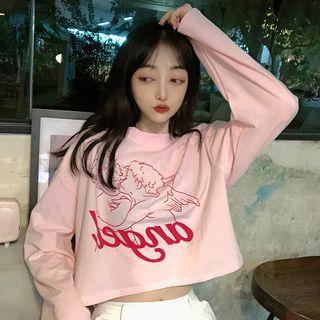 Long-sleeve Cropped T-shirt Pink - One Size
