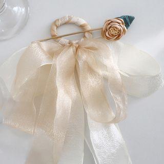 Flower Ribbon Hair Stick Almond & Green - One Size
