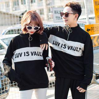 Couple Matching Mock-neck Lettering Sweatshirt