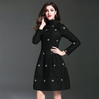 Embroidered Wool Blend Dress