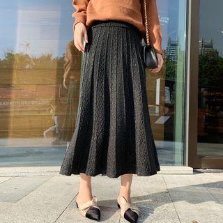 Pleated Knit Midi A-line Skirt
