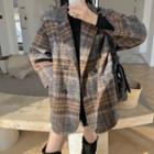 Double Breast Plaid Woolen Coat As Shown In Figure - One Size