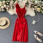 Asymmetric Double-breasted Midi A-line Dress
