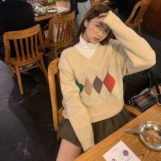 Argyle Print Sweater / A-line Skirt