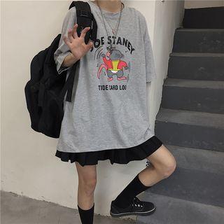 Mouse Print Elbow-sleeve T-shirt Gray - One Size