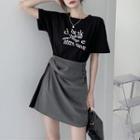 Short-sleeve Lettering T-shirt / Irregular Mini Skirt