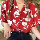 Short-sleeve Flower Print Shirt White Floral - Red - One Size