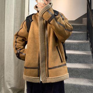 Faux Suede Buckled Zip Jacket