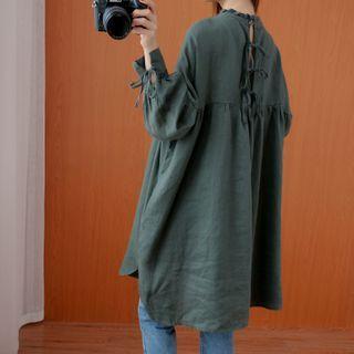 Long-sleeve Mock-neck Tunic Blouse