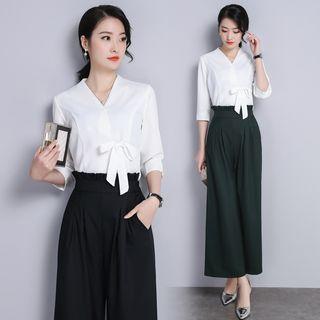 Ribbon Blouse / Wide-leg Pants / Set