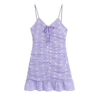 Spaghetti-strap Eyelet Mini A-line Dress