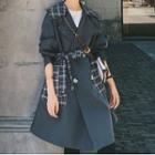 Plaid Panel Lapel Double-breasted Trench Coat