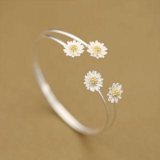 Floral Layered Bangle 1 Pc - Silver - One Size