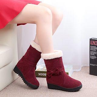 Fleece-lined Bow-accent Short Boots