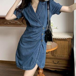 Short-sleeve V-neck Denim Mini Dress