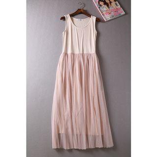 Sleeveless Mesh Paneled Midi Dress