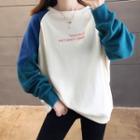 Letter Embroidered Color Block Oversize Hoodie