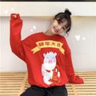 Pig Print Pullover Red - One Size