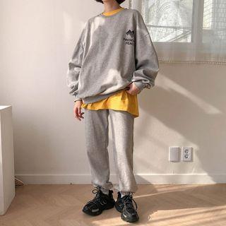 Set: Letter-printed Sweatshirt + Jogger Pants