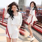 Set: Elbow Sleeve Single Buttoned Blazer + Camisole Top + Shorts