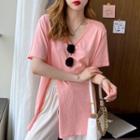 Side-slit V-neck Loose T-shirt
