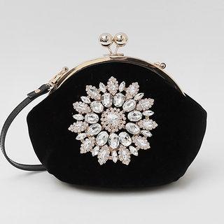 Kiss-lock Rhinestone Velour Shoulder Bag