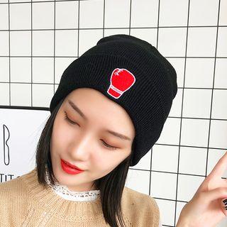 Boxing Glove Embroidered Knit Beanie Black - One Size