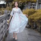 V-neck Floral Midi A-line Hanfu Dress