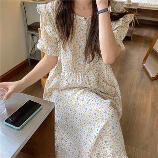 Short-sleeve Floral Print Sleepdress Almond - One Size