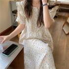 Short-sleeve Floral Print Sleepdress Almond - One Size