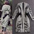 Printed Open-front Long Cardigan Gray - One Size