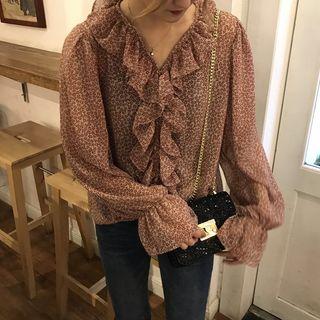 V-neck Floral Blouse As Shown In Figure - One Size