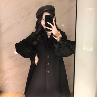 Plain Loose-fit Coat / Plain Frilled Long-sleeve Blouse