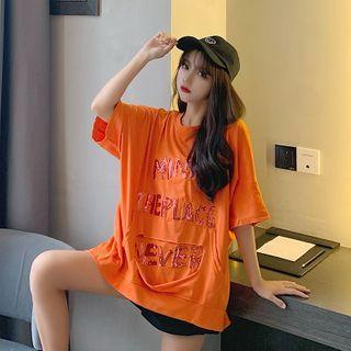 Sequined Letter Zip-back T-shirt