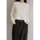 Diagonal-button Wool Blend Knit Top Ivory - One Size